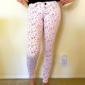 Floral patterned denim jeans